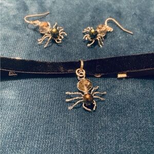 Silver Spider Jewelry Set with Black Accents